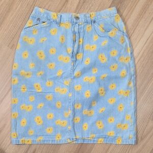 Liz Claiborne Blue Yellow Flower Cotton Pencil Skirt